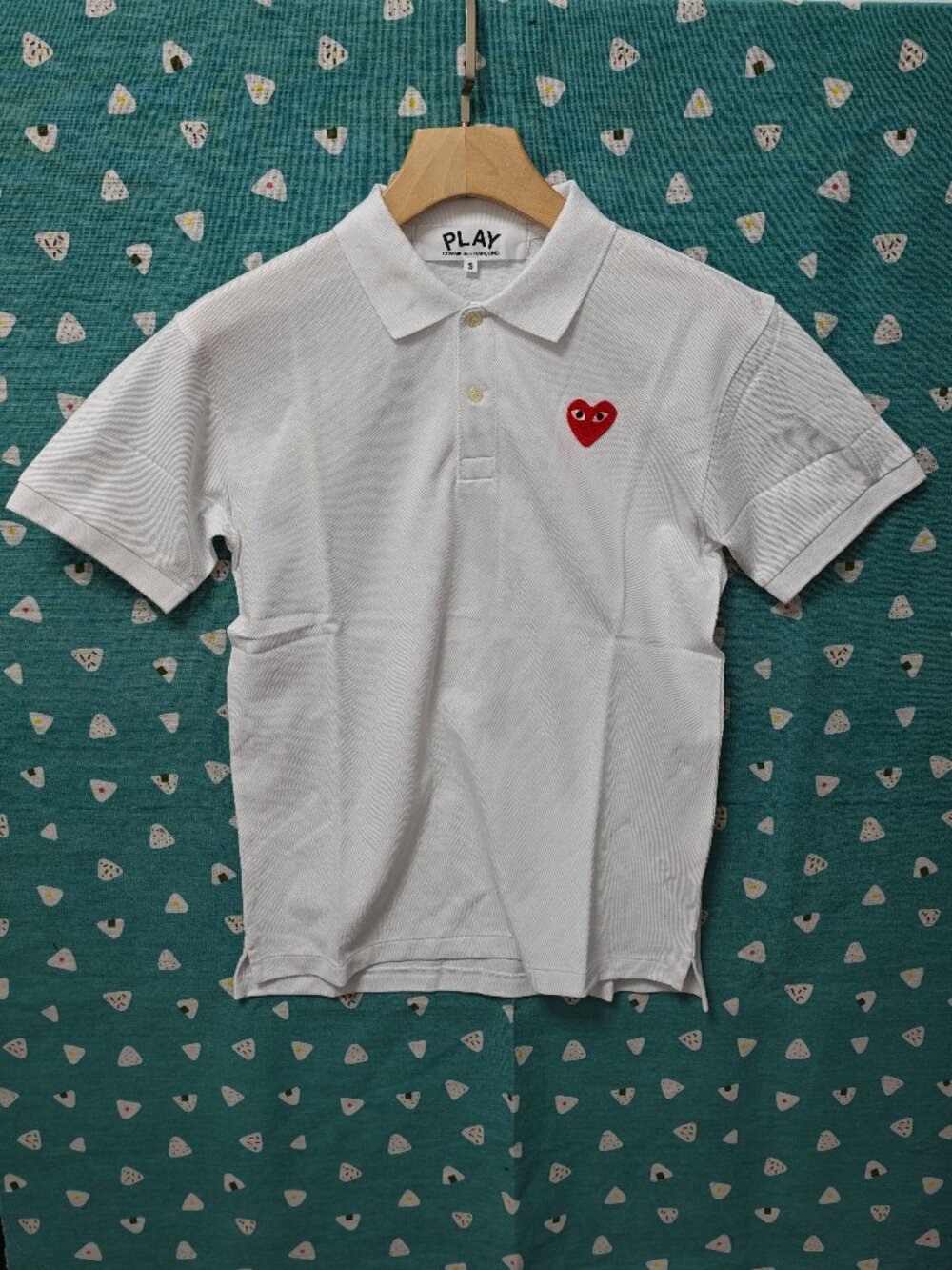 Comme des Garcons PLAY White Polo with Red Heart Patch